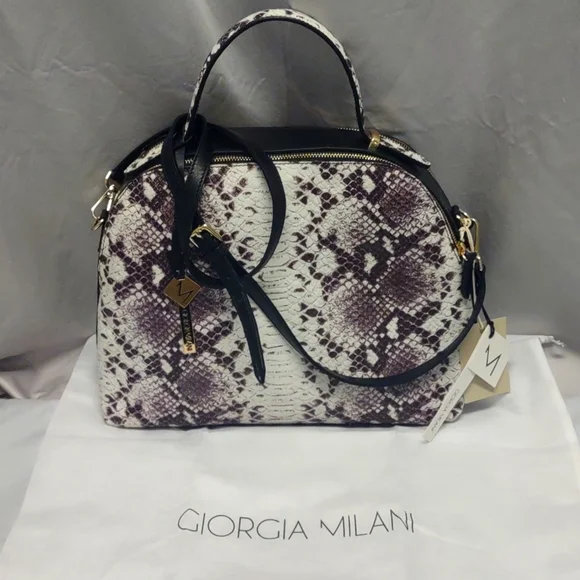 Giorgia Milani Designer Italian Snakeskin Print 100% Genuine Leather Handbag NWT - Picture 1 of 16